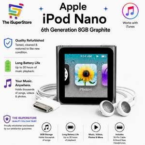 Apple iPod Nano 6th Generation 8GB  Graphite+ 1 YR CPS Warranty